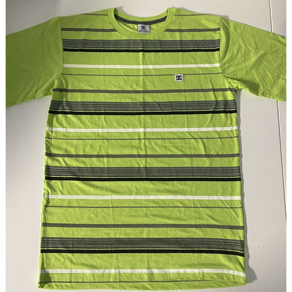 NWOT Lot of 2 DC T Shirt Tee Lime Green Black Striped Short Sleeve Logo … - Picture 2 of 3